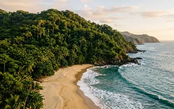 Jungle-covered hillside above a secluded Pacific beach near Sayulita, Mexico